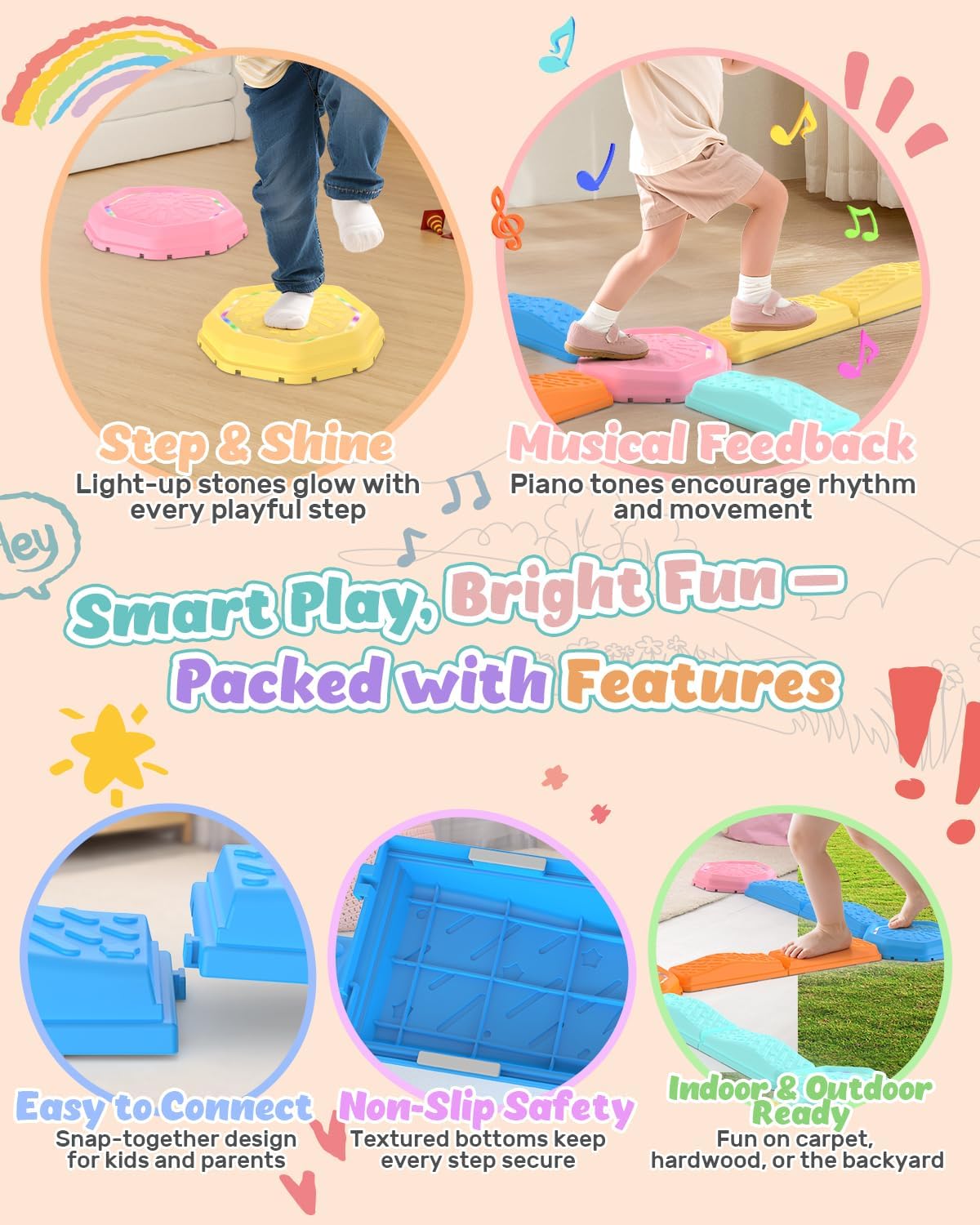 13PCS Light-Up & Musical Balan - Kids Outdoor Balance Beam avaliação e preço