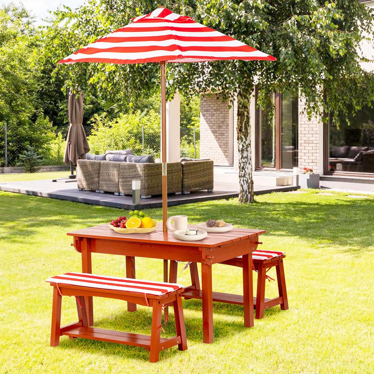 Kids Picnic Table with Umbrell - Kids Outdoor Bench With Umbrella avaliação e preço