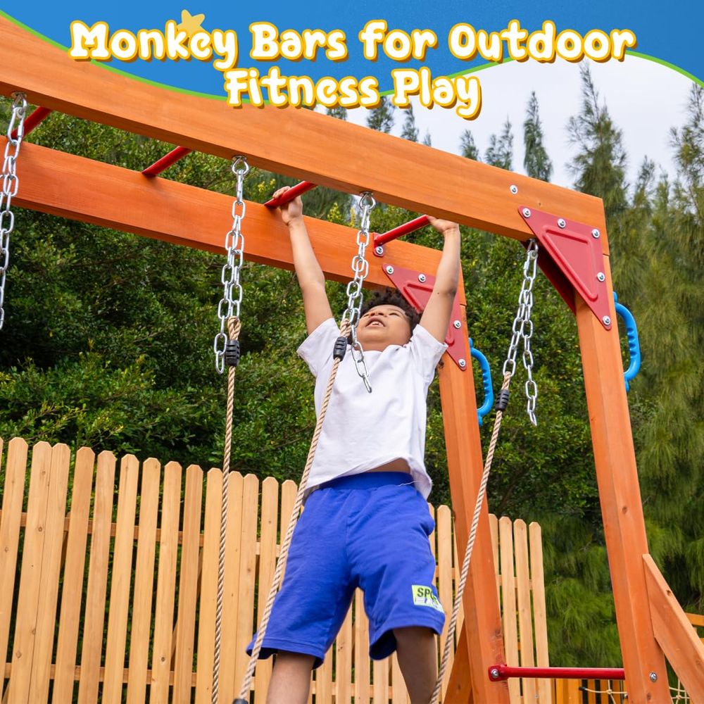 Playground Cedar Wooden Swing  - Kids Outdoor Monkey Bar Set avaliação e preço