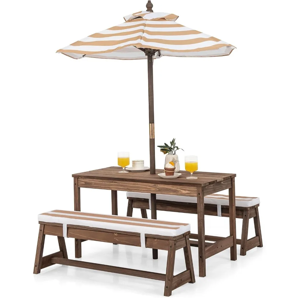 Kids Picnic Table, Outdoor Woo - Kids Outdoor Bench With Umbrella avaliação e preço