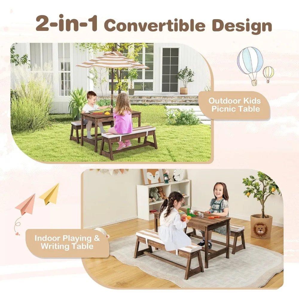 Kids Picnic Table, Outdoor Woo - Kids Outdoor Bench With Umbrella avaliação e preço